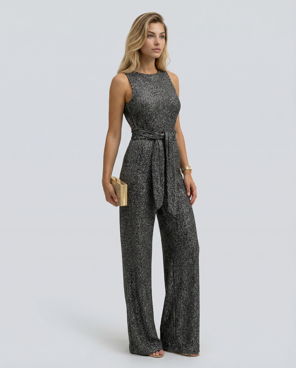 Glamouröser goldener Pailletten-Jumpsuit für Frauen 9