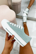 Glitzernde Leinwand-Sneaker in Grün mit klobiger Sohle 2