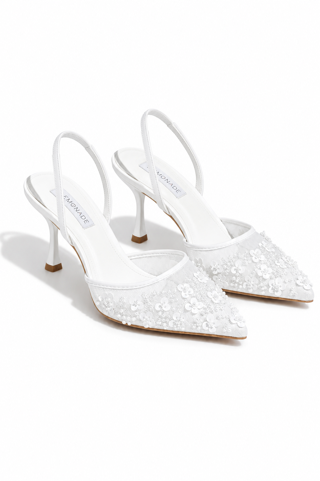 Glitzernde Luna Petal Slingback Heels in Weiß, elegant und stilvoll. 4