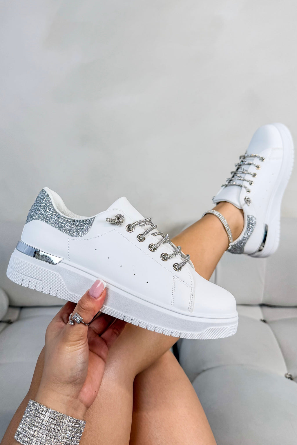 Glitzernde Sneaker in Weiß für Damen
