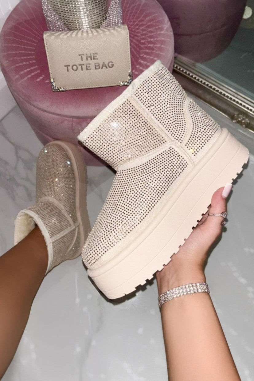 Glitzernde Strass Snugg Mini Boots in Nude für Damen 2