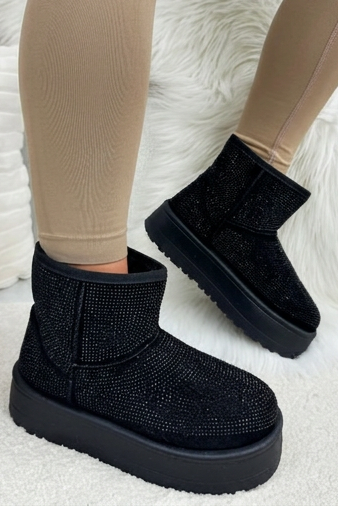 Glitzernde Strass Snugg Mini Boots in Schwarz 3