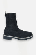 Glitzernde Stretch Teddy Borg Sock Boots in Schwarz für stilvolle und gemütliche Herbst- und Winterschuhe. 2