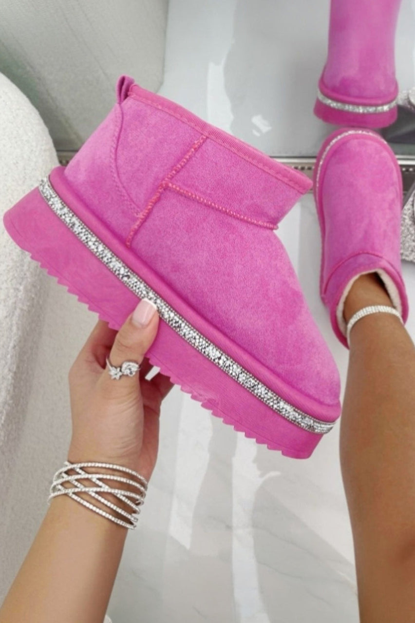 Glitzernde Trim Plattform Ultra Mini Snugg Boots in Hot Pink 4
