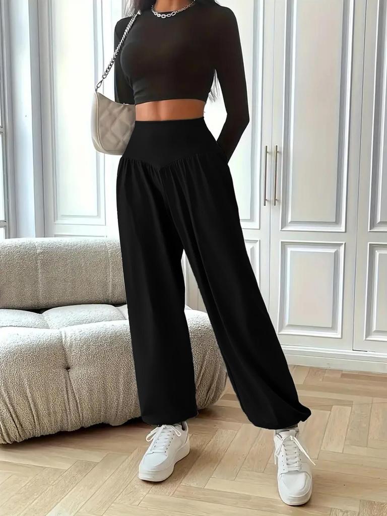 Bequeme hohe Taille Sweatpants für Frauen in Schwarz. 3