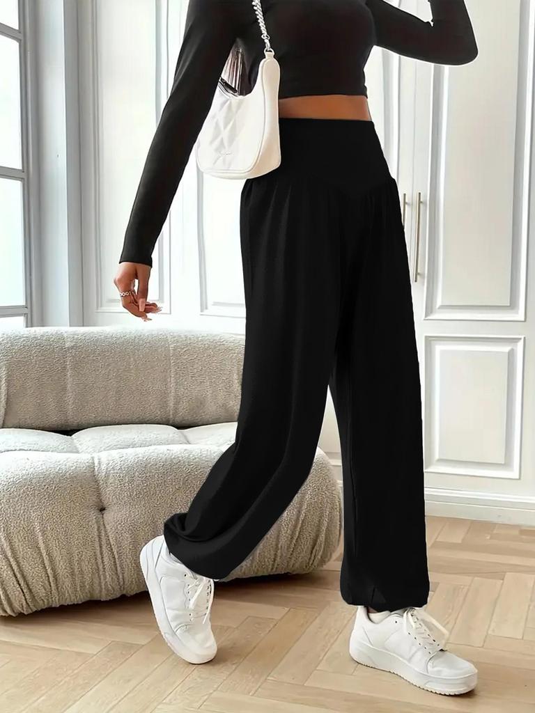 Bequeme hohe Taille Sweatpants für Frauen in Schwarz. 4