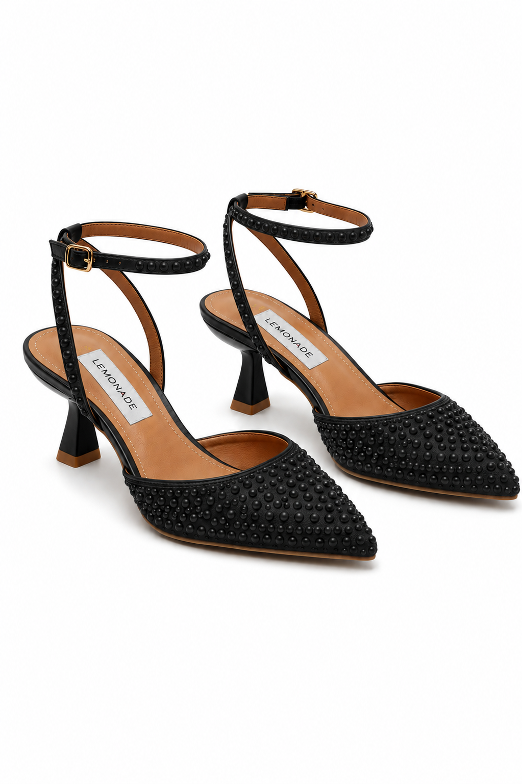 Elegante Kristall Darling Perlen Slingback Kitten Heels in Schwarz. 3