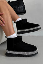 Kristall Diamantkante Gemütliche Mini Stiefel in Schwarz