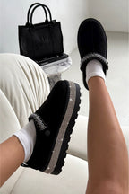 Schwarze Kristall Diamantkante Kunstwildleder Plattform Clogs Hausschuhe 2