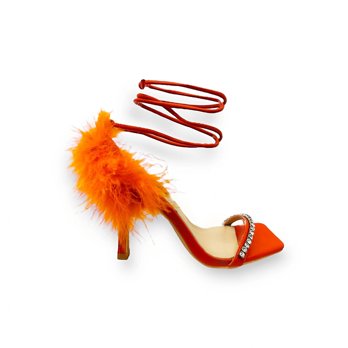 Kristall Euphoria Orange Absatzschuhe mit Glitzer und Federbesatz 2