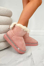 Kristall Faux Fur Schleife Snugg Boots in Rosa für gemütlichen Winterkomfort. 3