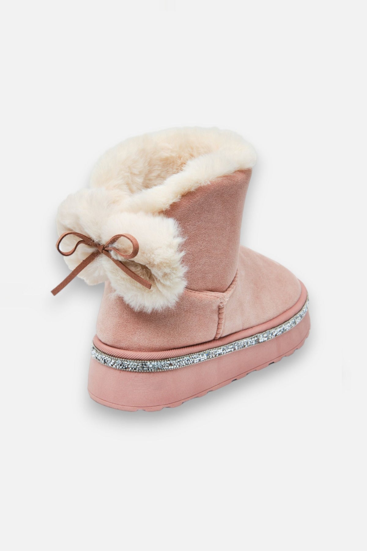 Kristall Faux Fur Schleife Snugg Boots in Rosa für gemütlichen Winterkomfort. 6
