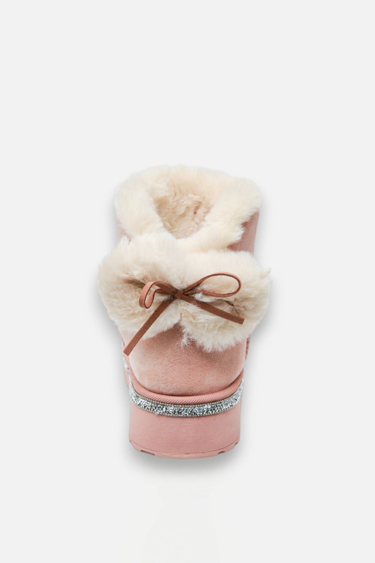 Kristall Faux Fur Schleife Snugg Boots in Rosa für gemütlichen Winterkomfort. 8