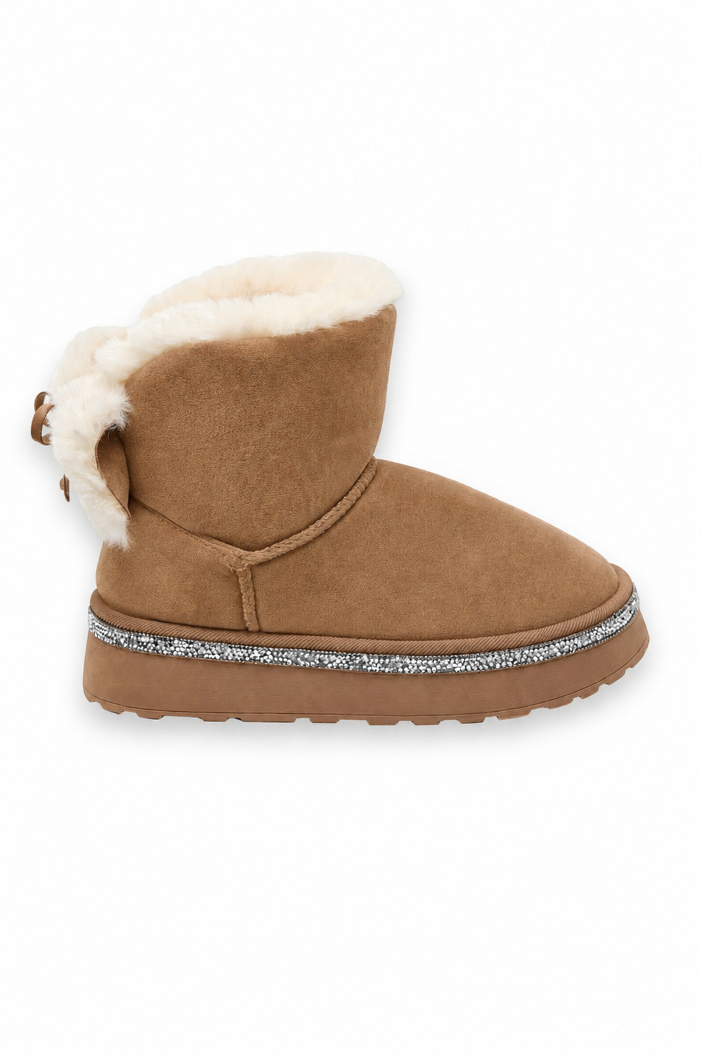 Kristall Faux Fur Schleifen Snugg Boots in Braun für gemütlichen Winterkomfort. 3