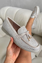 Elegante Kristall Luna Slip-On Loafer in Grau