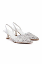 Elegante Kristall Perle Abend Slingback Kitten Heels in Weiß. 3