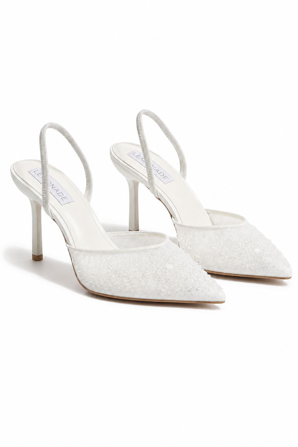 Kristall Perle Slingback Court Heels in Weiß für elegante Anlässe. 3