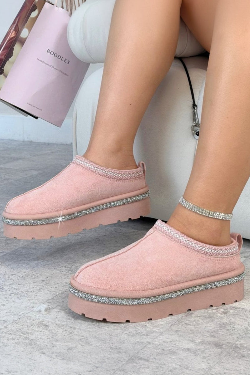 Kristall Plattform Tazgirl Kunstfell gefütterte Hausschuhe in Rosa 3