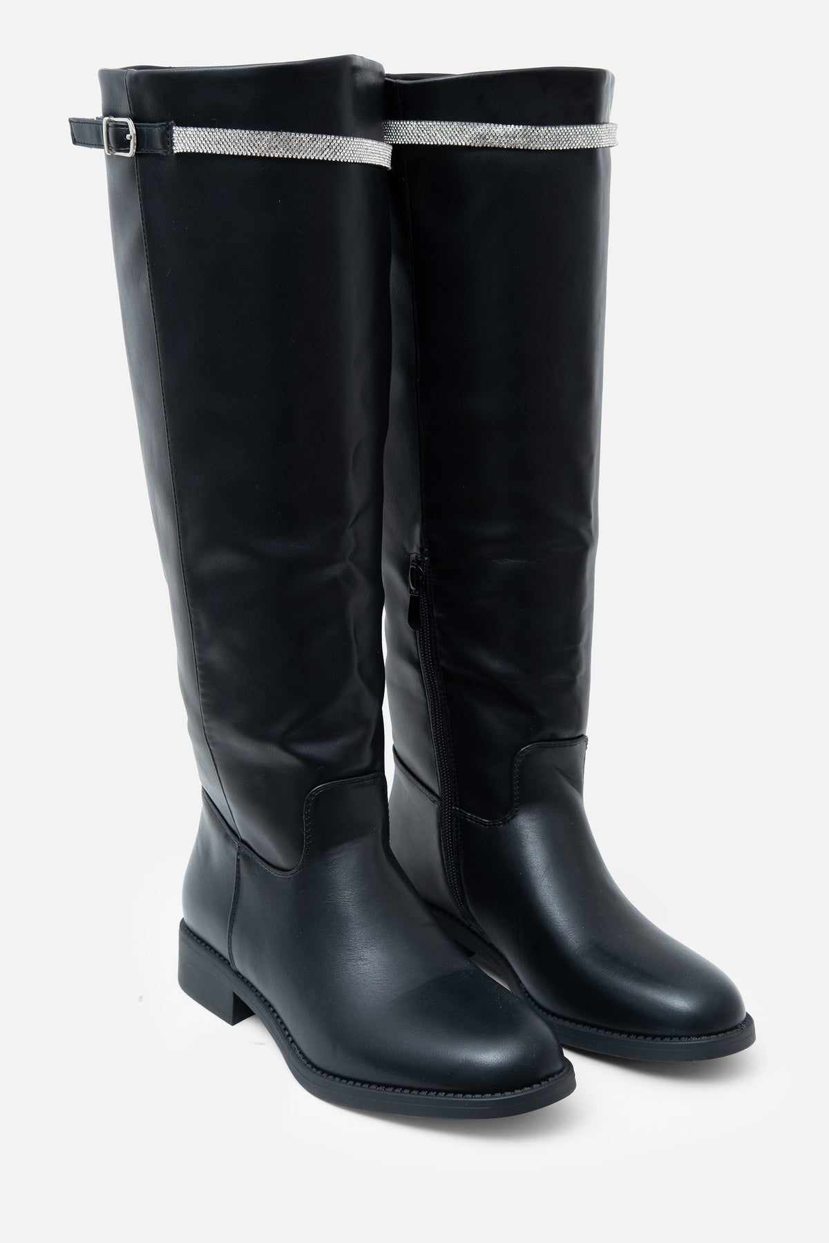 Elegante schwarze Kristall Reign Reiter Stiefel mit Glitzerbesatz. 5