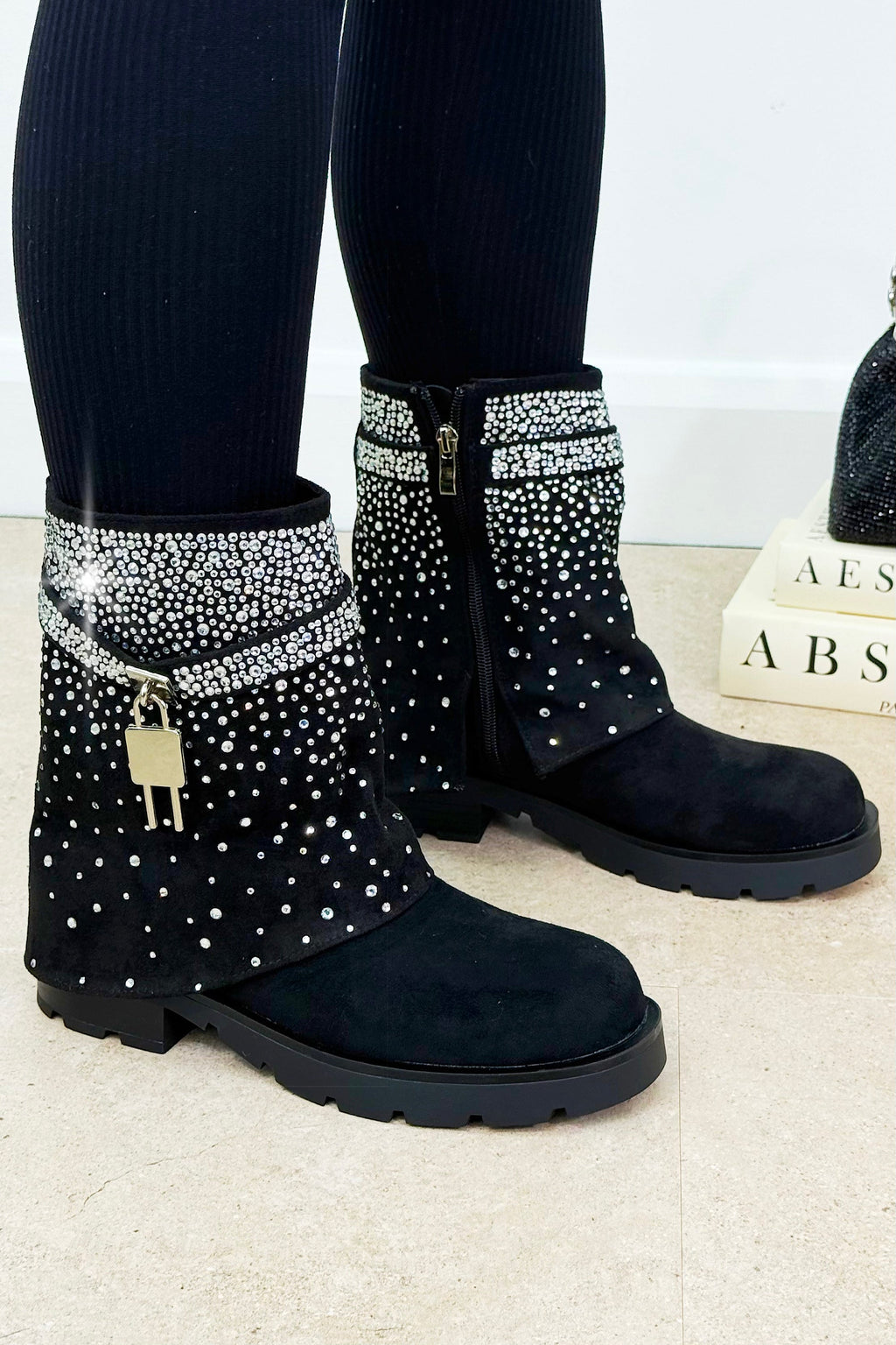 Kristall Starlight Stride Stiefel in Schwarz mit Glamour 4