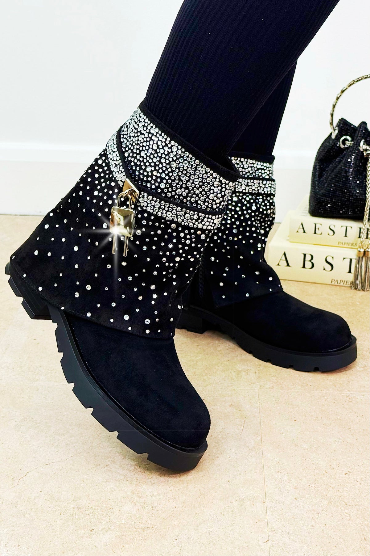 Kristall Starlight Stride Stiefel in Schwarz mit Glamour 5