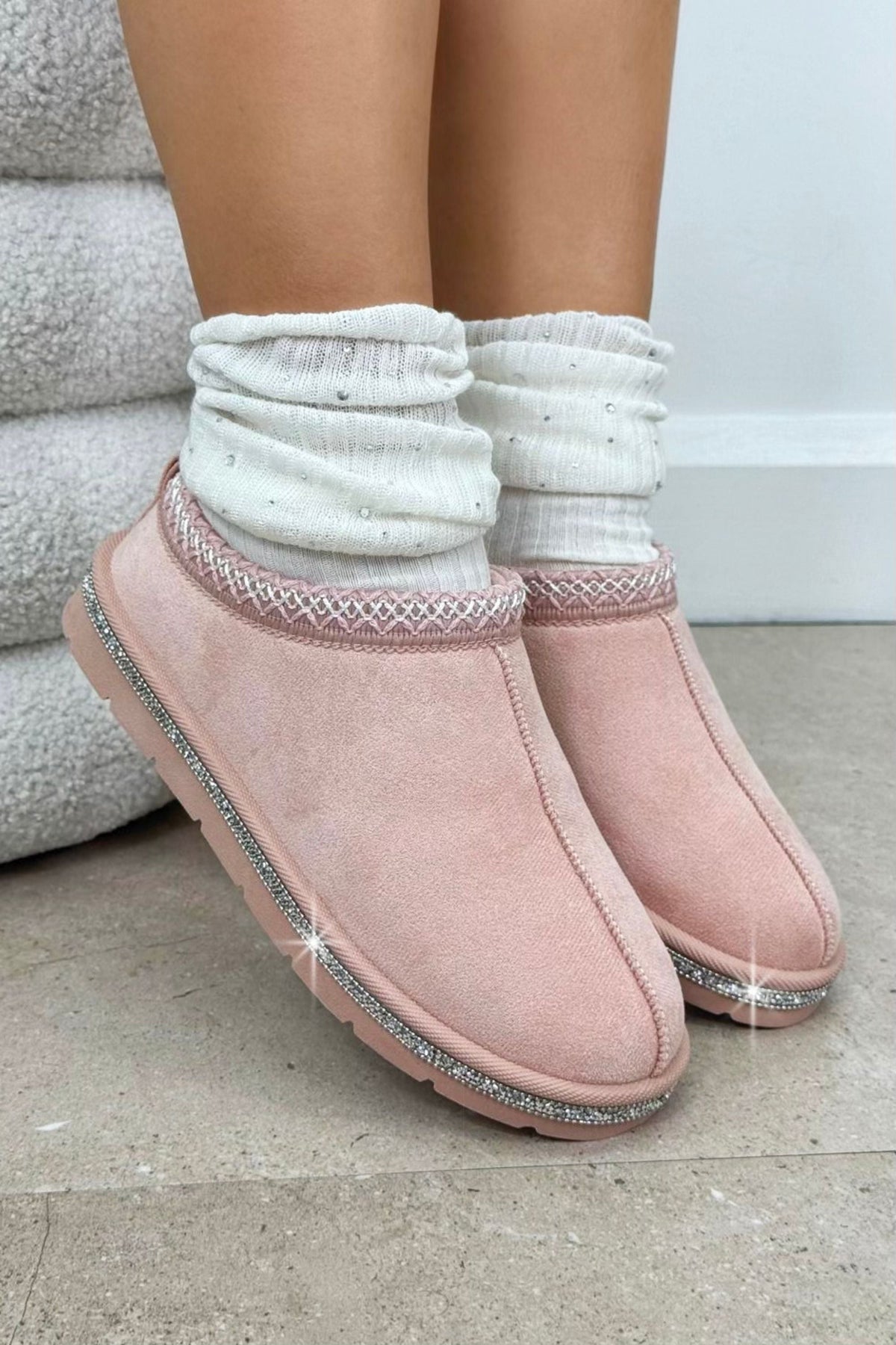 Kristall Tazgirl Kunstfell gefütterte Clogs Slipper in Rosa 3