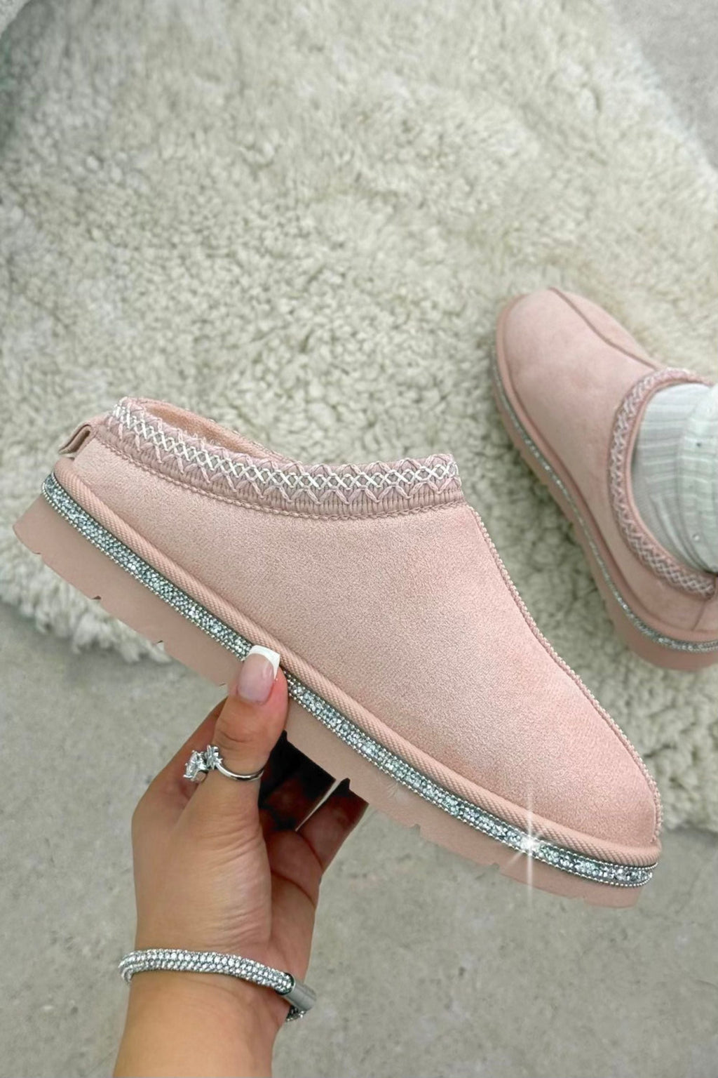 Kristall Tazgirl Kunstfell gefütterte Clogs Slipper in Rosa 4