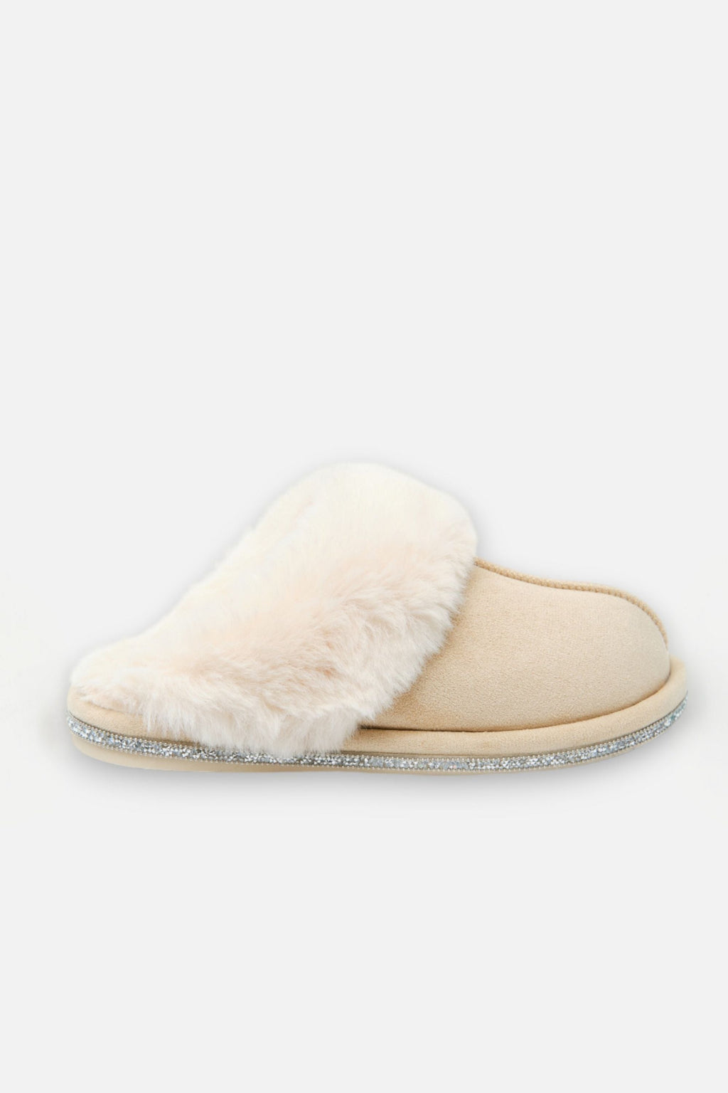 Elegante Hausschuhe mit Kristallbesatz in Nude für Damen. 4