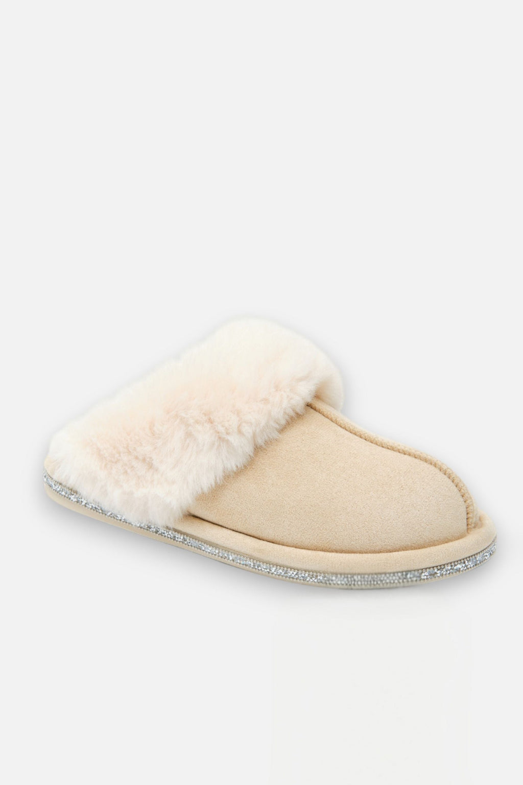 Elegante Hausschuhe mit Kristallbesatz in Nude für Damen. 5