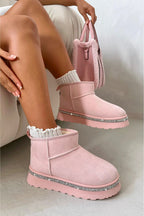 Kristallbesatz Plattform Ultra Mini Snugg Boots in Baby Rosa