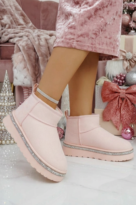 Kristallbesatz Plattform Ultra Mini Snugg Boots in Baby Rosa 3