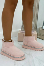 Kristallbesatz Plattform Ultra Mini Snugg Boots in Baby Rosa 4