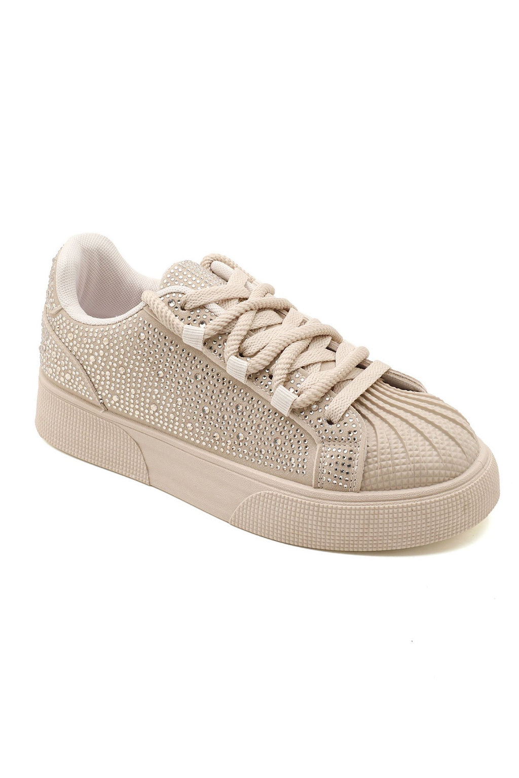 Schnürtrainer Beige mit Kristallverzierung 3