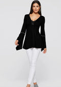 Elegante Lace-Up Flare Sleeve Bluse für Frauen in Schwarz.