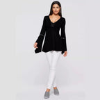 Elegante Lace-Up Flare Sleeve Bluse für Frauen in Schwarz. 3