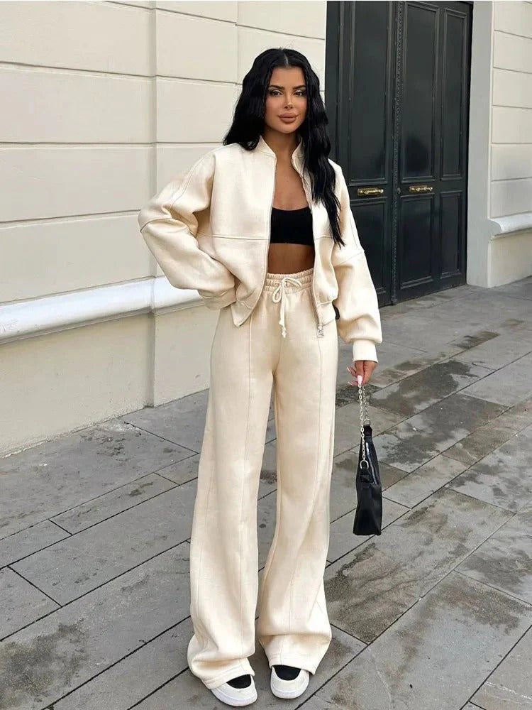 Luxe Komfort Zip Lounge Set für Frauen in Beige