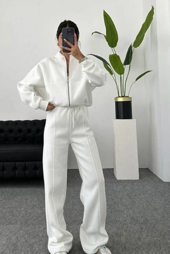Luxe Komfort Zip Lounge Set für Frauen in Beige 15