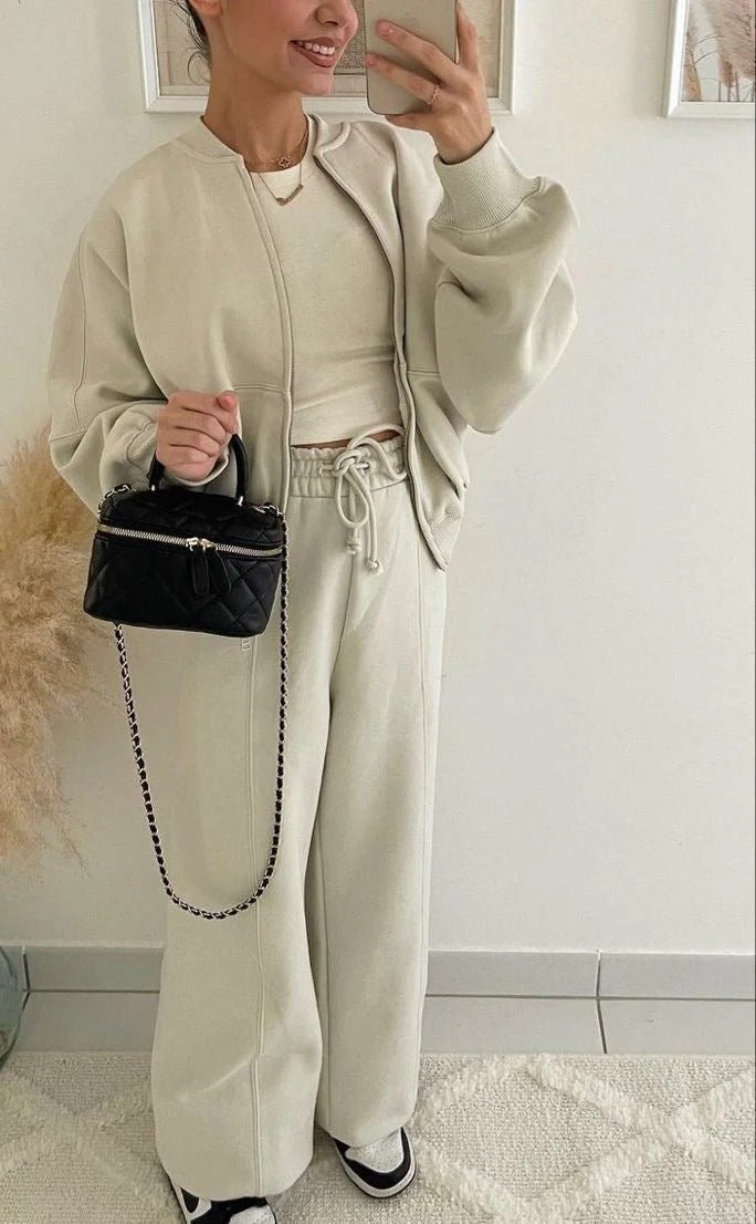 Luxe Komfort Zip Lounge Set für Frauen in Beige 3