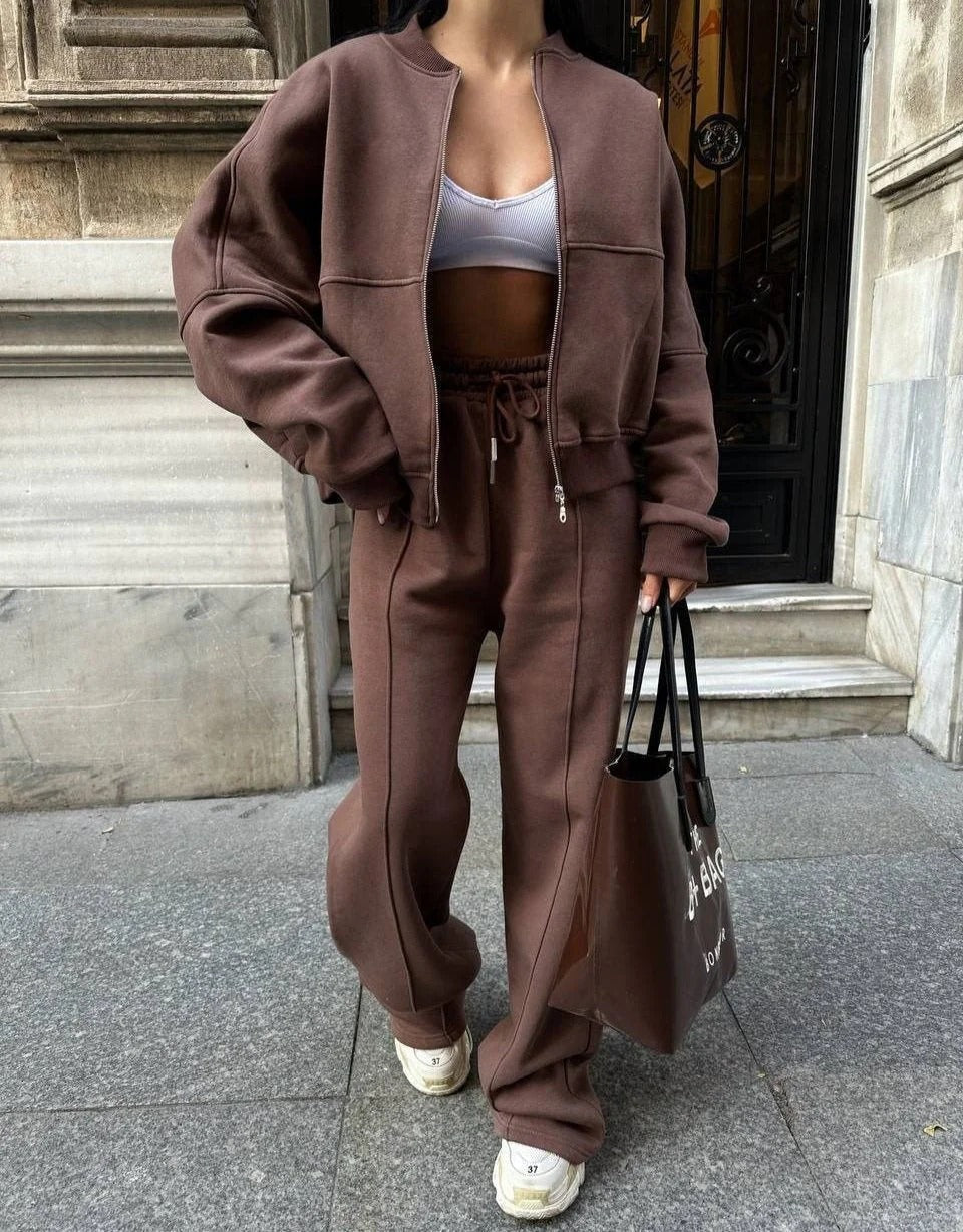 Luxe Komfort Zip Lounge Set für Frauen in Beige 7