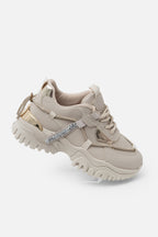 Luxuriöse Chunky Sneaker Beige mit Kristallakzenten 3