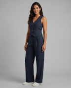 Elegantes Leinen Co-Ord Set für Frauen mit Weste und weit geschnittenen Hosen. 2