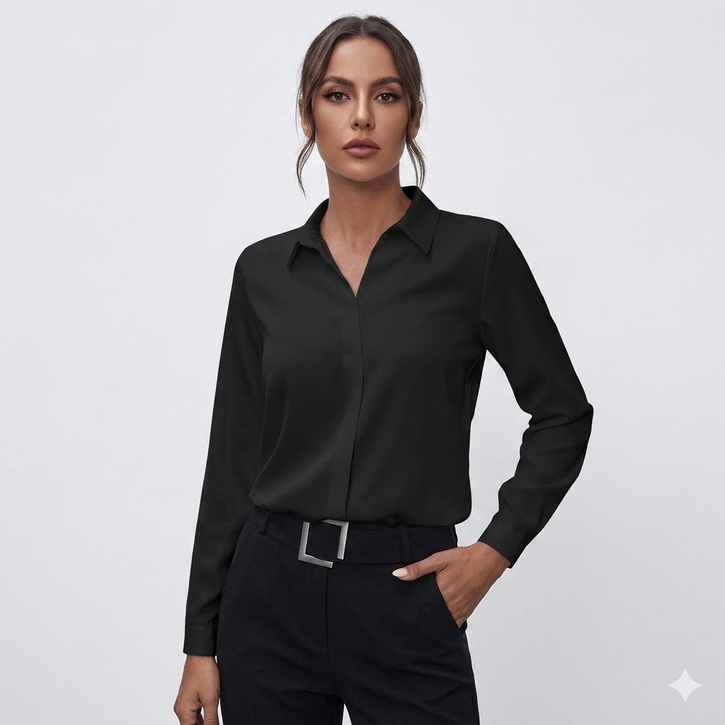 Elegante Bürobluse für Frauen mit minimalistischem Design und V-Ausschnitt.