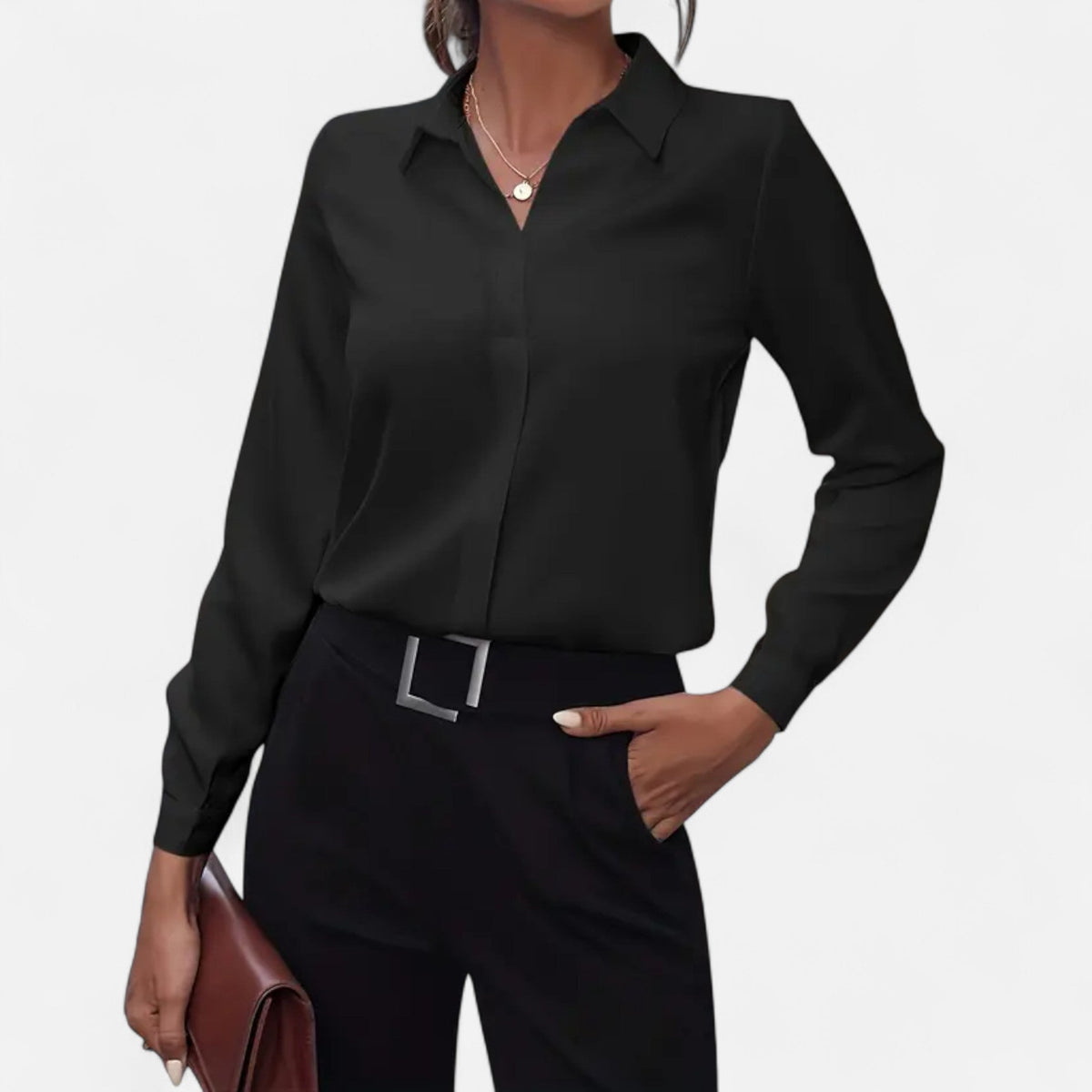 Elegante Bürobluse für Frauen mit minimalistischem Design und V-Ausschnitt. 2