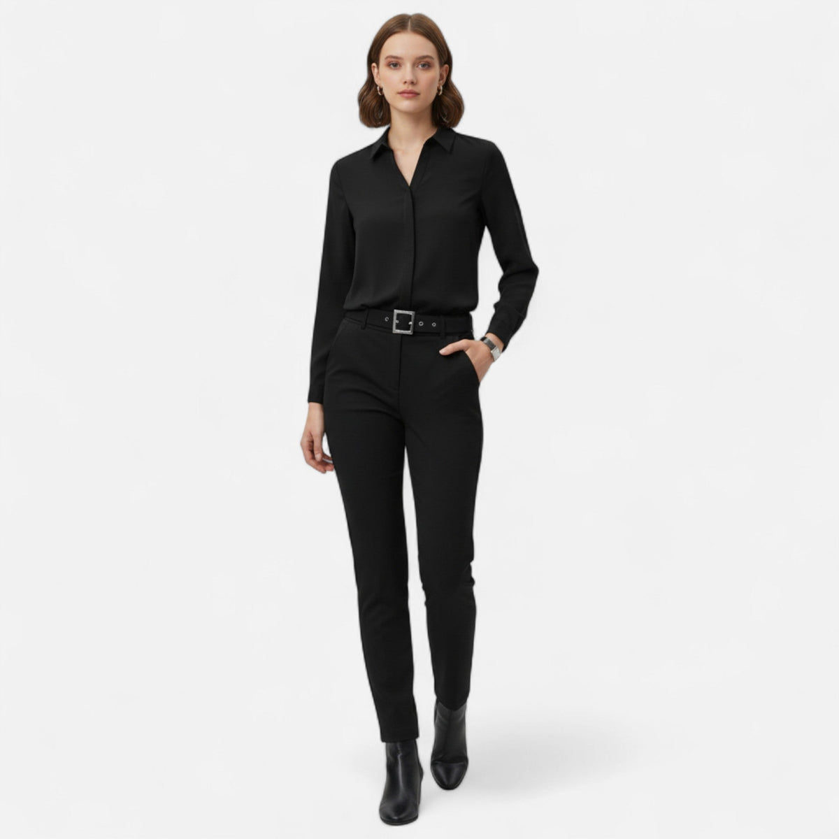 Elegante Bürobluse für Frauen mit minimalistischem Design und V-Ausschnitt. 3