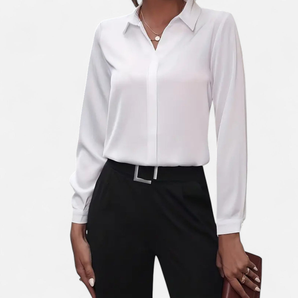Elegante Bürobluse für Frauen mit minimalistischem Design und V-Ausschnitt. 5