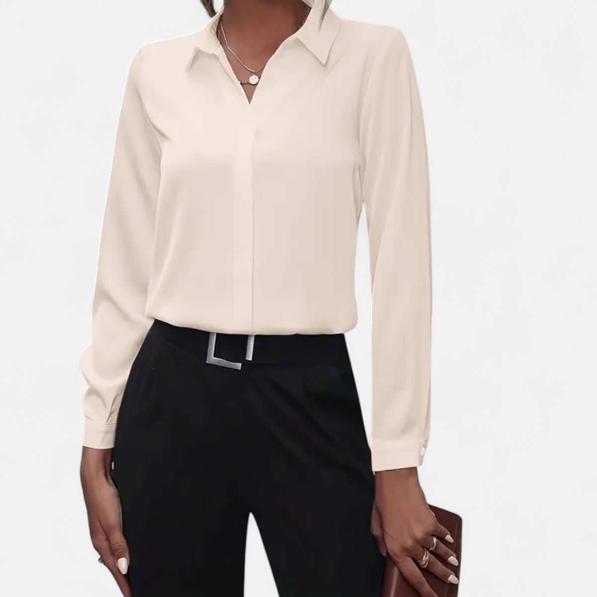 Elegante Bürobluse für Frauen mit minimalistischem Design und V-Ausschnitt. 6