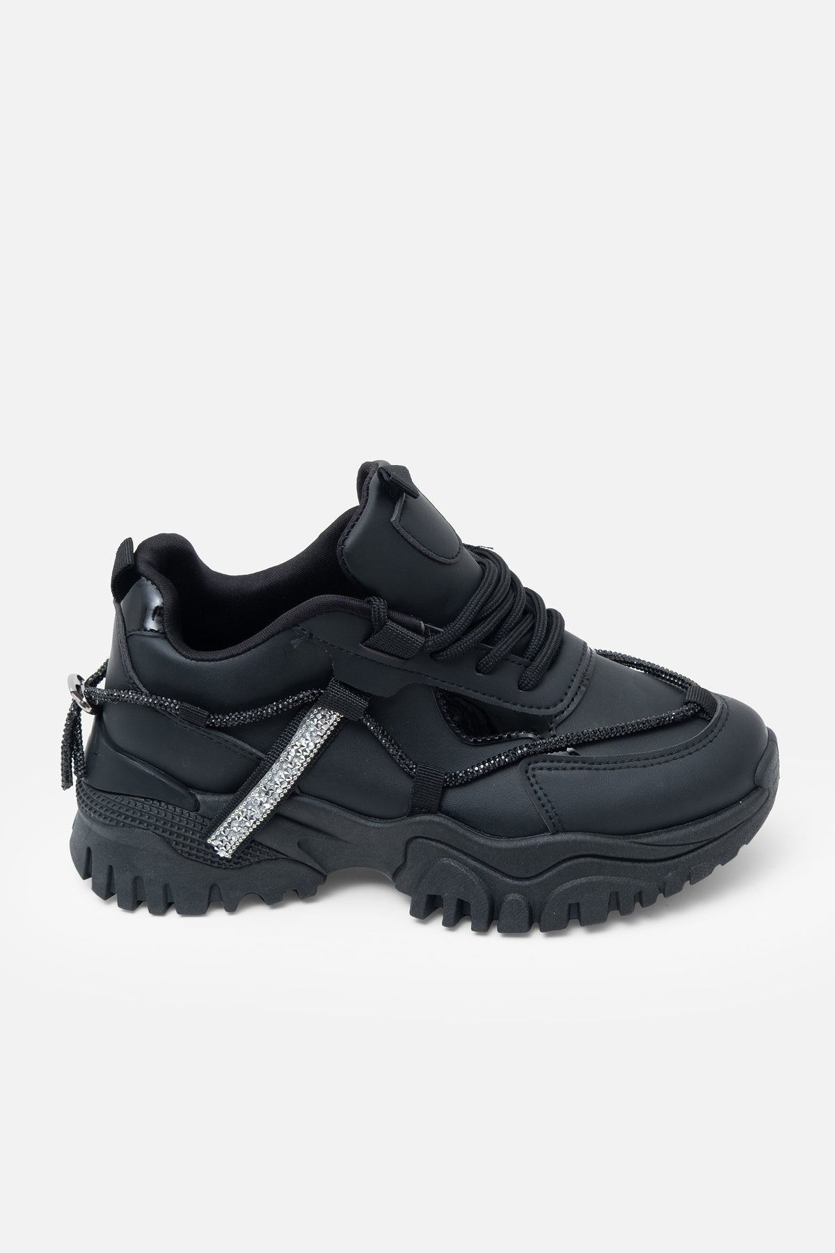 Klobige Sneaker Schwarz mit Kristallakzenten 4