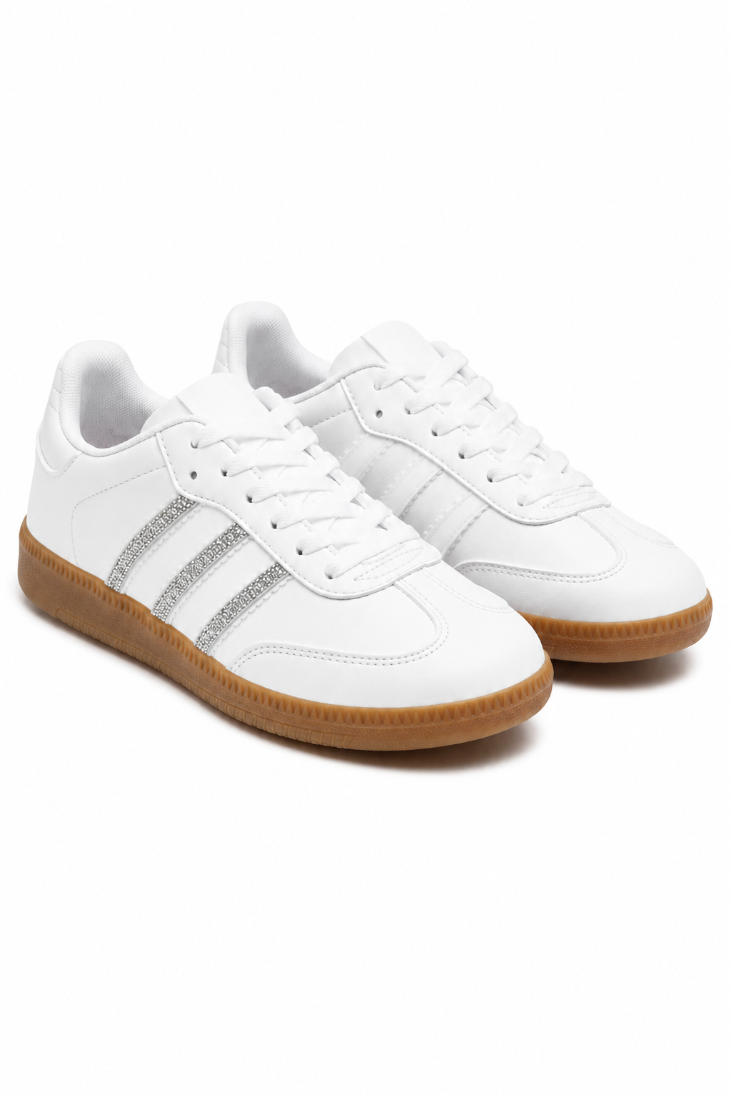Damen Sneaker Weiß mit Kristallstreifen 3
