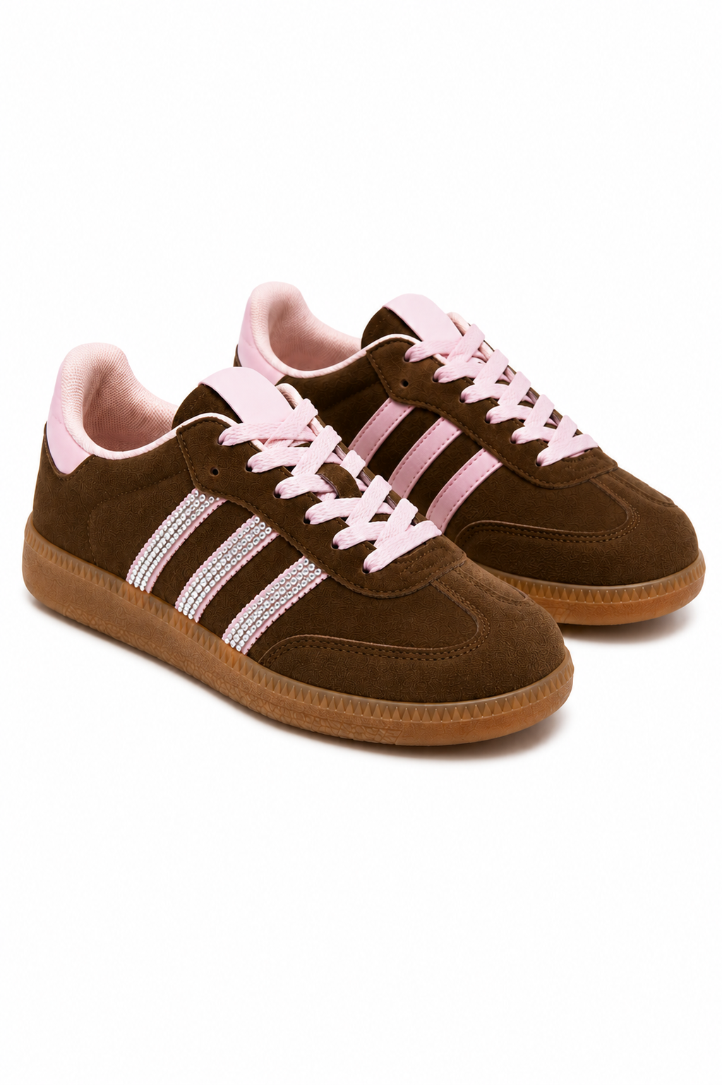 Sneaker mit Streifen und Kristallen in Braun 3