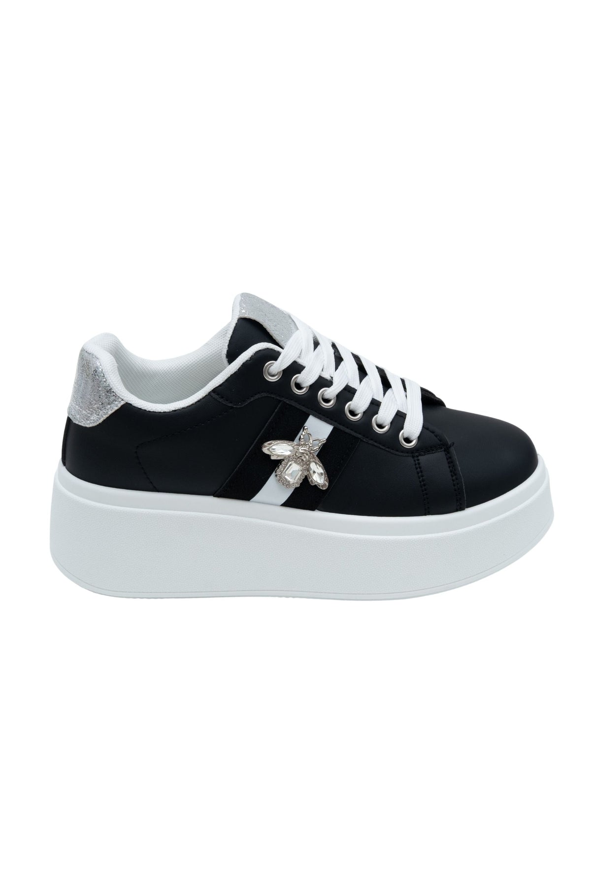 Chunky Sneaker in Schwarz mit Kristallverzierung 4